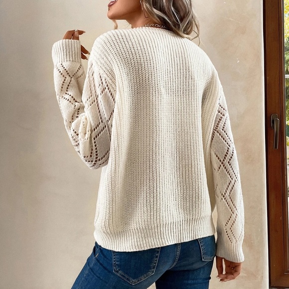 Cozy Cream Lace Knit Oversized Sweater Top - Picture 5 of 5